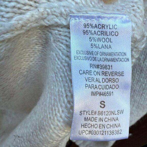 Democracy Sweater Cream Velvet Design Long Sleeve Wool Blend Drop Tail Hem Sz S - Picture 9 of 9